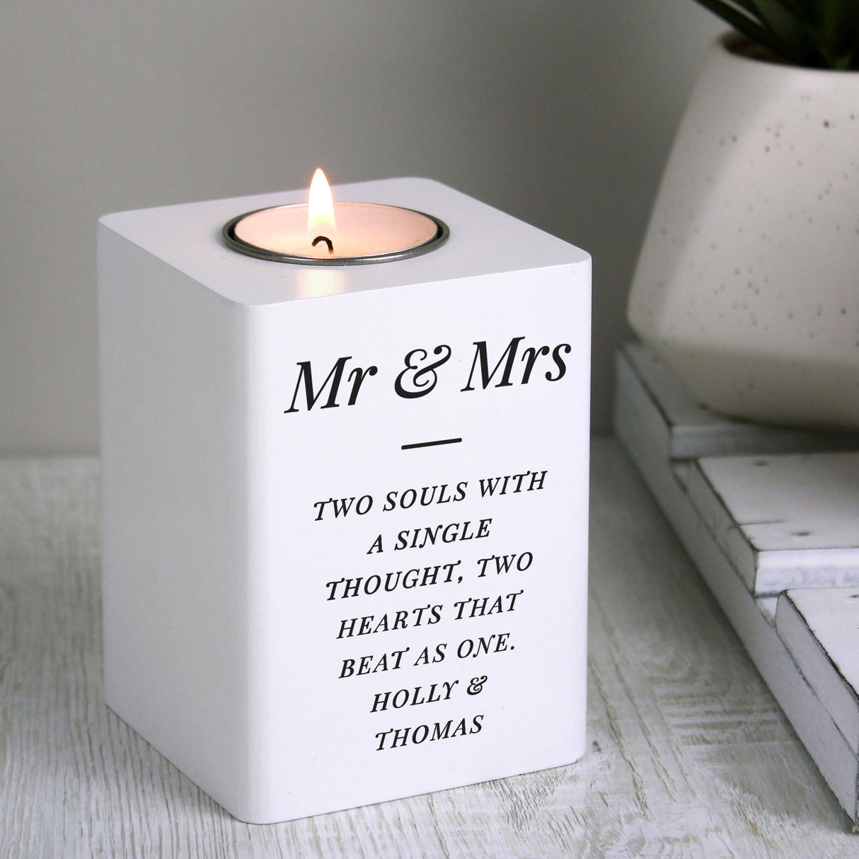 Personalised Free Text White Wooden Tea Light Holder - Candle Holders at Gift Moments