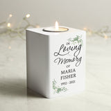 Personalised In Loving Memory White Wooden Tea Light Holder - Candle Holders at Gift Moments