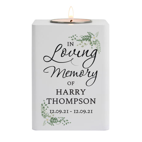 Personalised In Loving Memory White Wooden Tea Light Holder - Candle Holders at Gift Moments