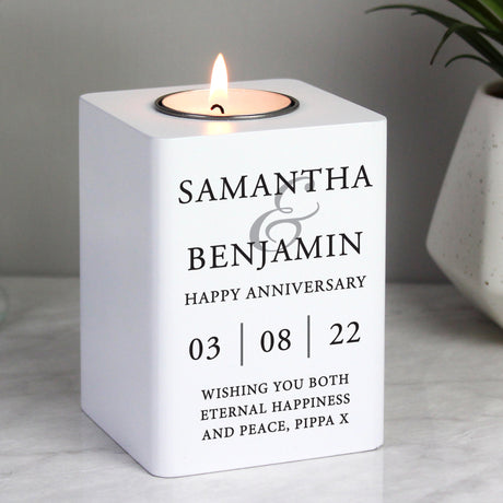 Personalised Couples White Wooden Tea Light Holder - Candle Holders at Gift Moments