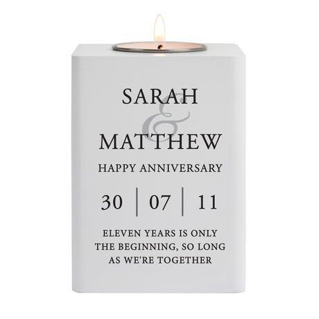 Personalised Couples White Wooden Tea Light Holder - Candle Holders at Gift Moments