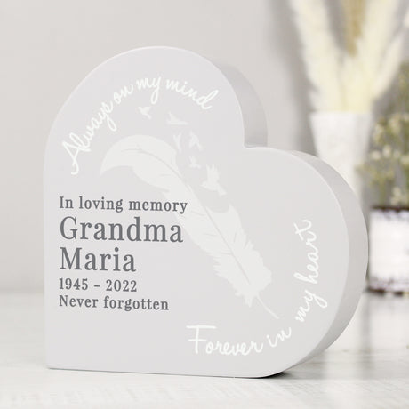 Personalised Feather Free Standing Heart Ornament - Memorials at Gift Moments