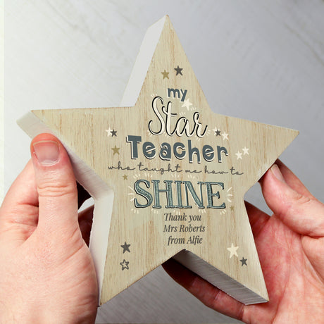 Personalised My Star Teacher Rustic Wooden Star Decoration - Keepsakes at Gift Moments