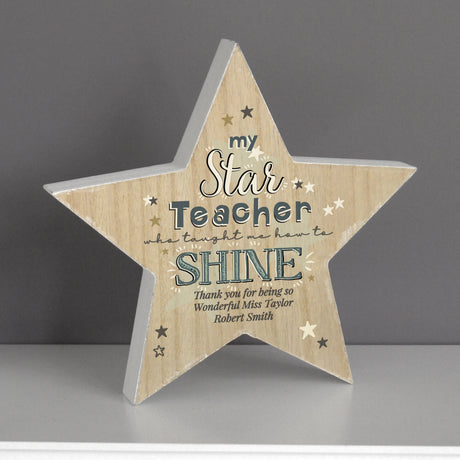 Personalised My Star Teacher Rustic Wooden Star Decoration - Keepsakes at Gift Moments