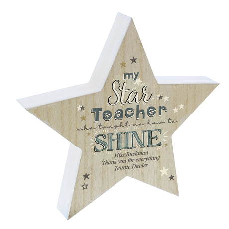 Personalised My Star Teacher Rustic Wooden Star Decoration - Keepsakes at Gift Moments