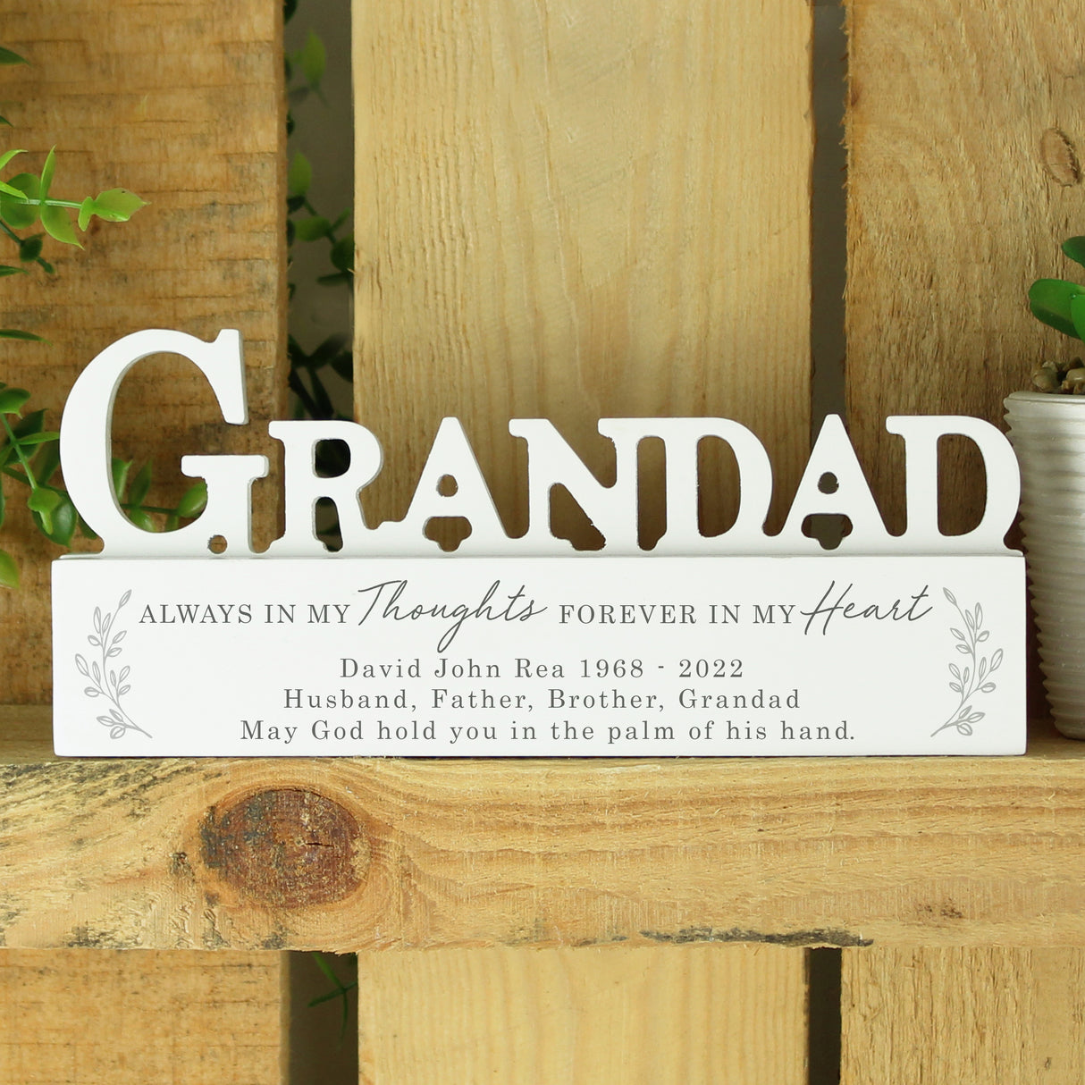 Personalised In Loving Memory Wooden Grandad Ornament - Memorials at Gift Moments