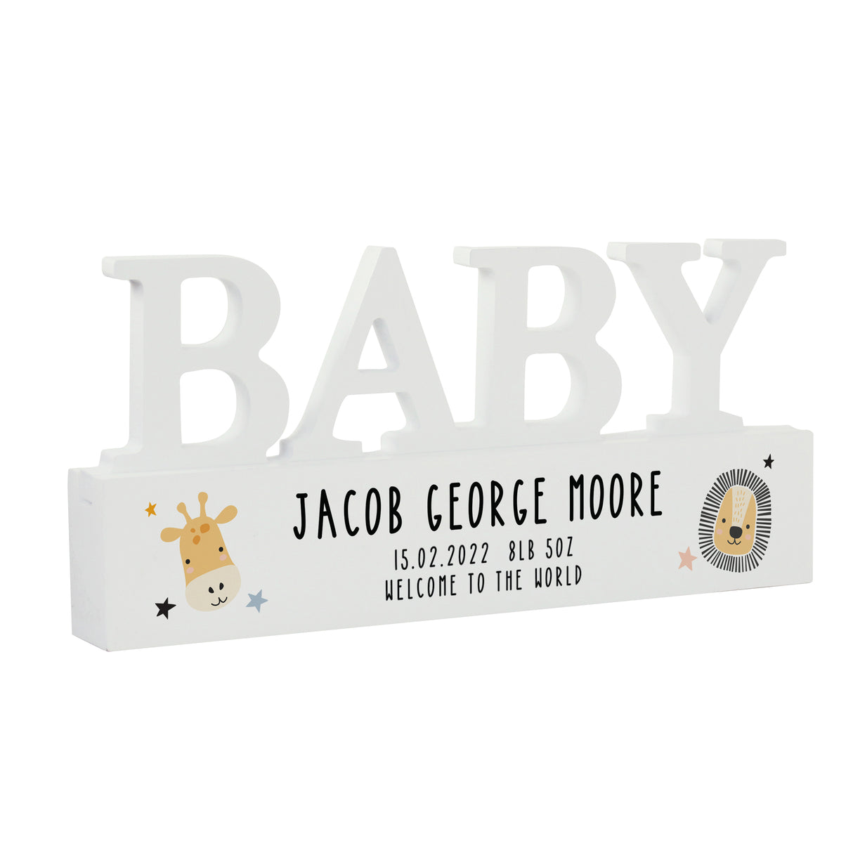 Personalised Scandi Safari Animals Wooden Baby Ornament - Ornaments at Gift Moments