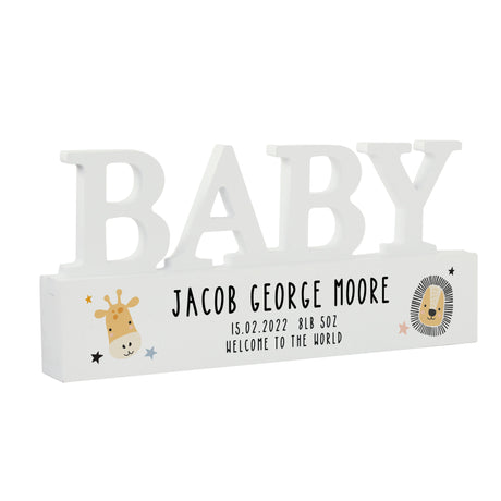 Personalised Scandi Safari Animals Wooden Baby Ornament - Ornaments at Gift Moments