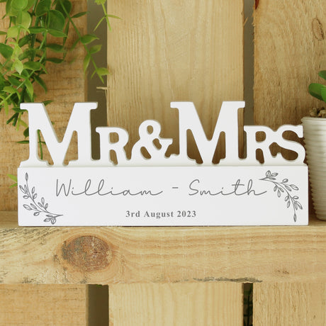 Personalised Leaf Wooden Mr & Mrs Ornament - Ornaments at Gift Moments