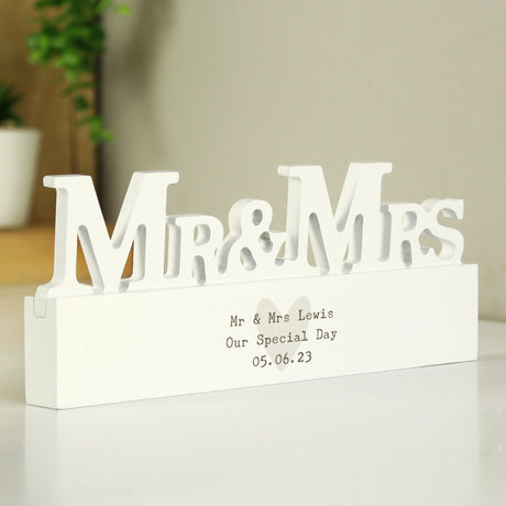 Personalised Free Text Heart Wooden Mr & Mrs Ornament - Ornaments at Gift Moments