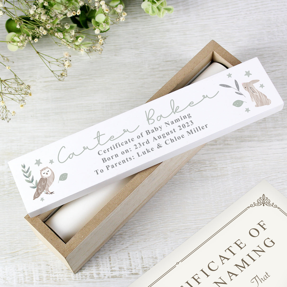 Woodland Animals Personalised Wooden Certificate Holder: 1 - Certificate Holders By Gift Moments