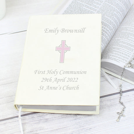 Personalised Pink Cross Holy Bible - Eco-friendly - Books at Gift Moments