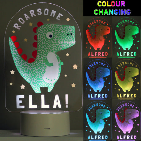 Personalised Roarsome Dinosaur LED Colour Changing Night Light - LED Lighting at Gift Moments