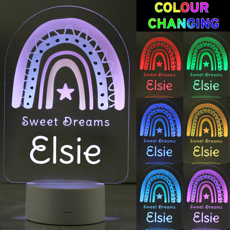 Personalised Pink Rainbow LED Colour Changing Night Light - LED Lighting at Gift Moments