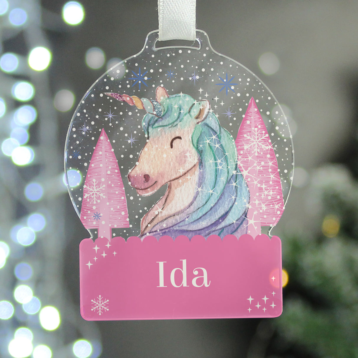 Personalised Unicorn Acrylic Snowglobe Decoration - Christmas Decorations at Gift Moments