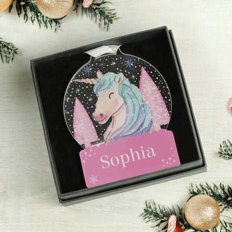 Personalised Unicorn Acrylic Snowglobe Decoration - Christmas Decorations at Gift Moments