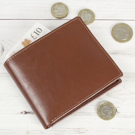 Free Text Tan Leather Wallet - Gift Moments