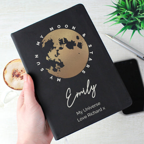 Personalised Moon & Stars Black Hardback Notebook - Notebooks at Gift Moments