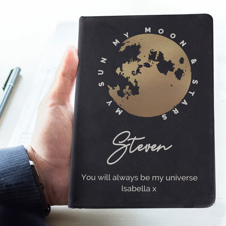 Personalised Moon & Stars Black Hardback Notebook - Notebooks at Gift Moments