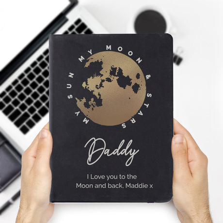 Personalised Moon & Stars Black Hardback Notebook - Notebooks at Gift Moments