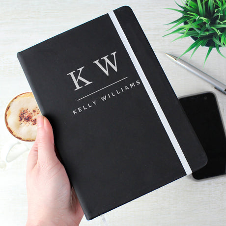 Personalised Initials Black Hardback Notebook - Notebooks at Gift Moments