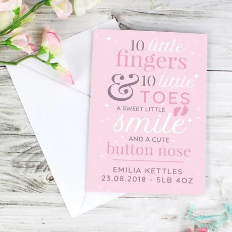 Personalised '10 Little Fingers' Pink Baby Card - Greeting Cards at Gift Moments