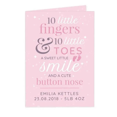 Personalised '10 Little Fingers' Pink Baby Card - Greeting Cards at Gift Moments