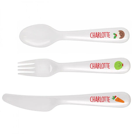 Personalised 'First Christmas Dinner' 3 Piece Plastic Cutlery Set - Cutlery Sets at Gift Moments