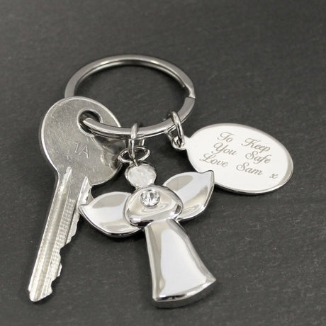 Personalised Silver Plated Angel Keyring - Keyrings at Gift Moments