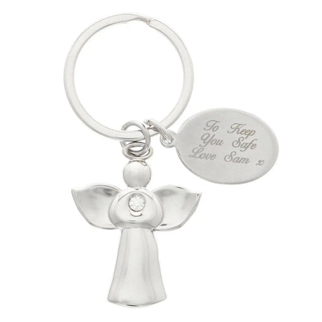 Personalised Silver Plated Angel Keyring - Keyrings at Gift Moments