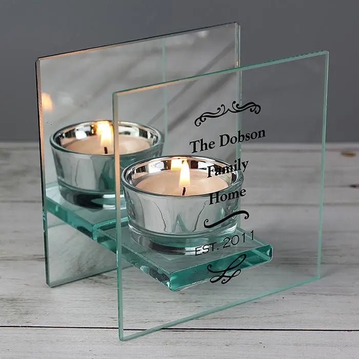 Personalised Antique Scroll Mirrored Glass Tea Light Candle Holder - Candle Holders at Gift Moments