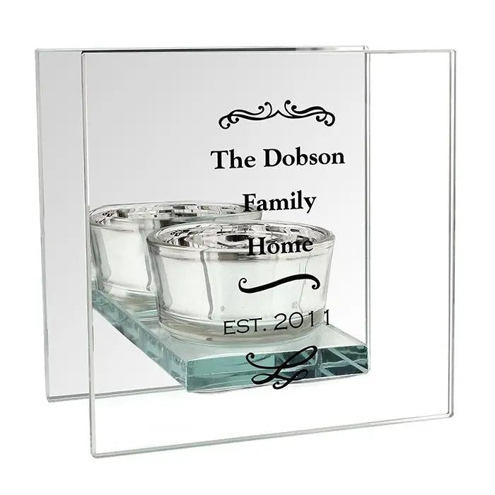 Personalised Antique Scroll Mirrored Glass Tea Light Candle Holder - Candle Holders at Gift Moments