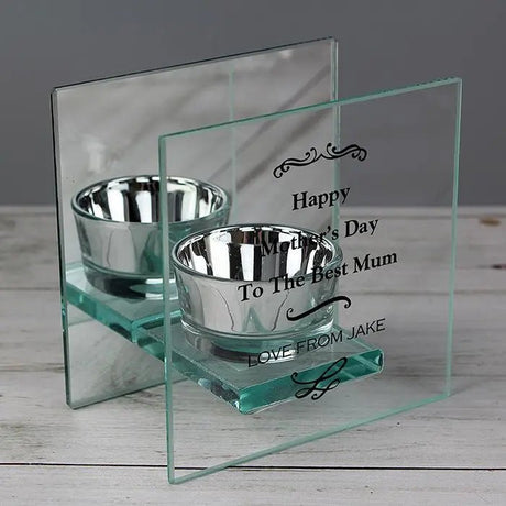 Personalised Antique Scroll Mirrored Glass Tea Light Candle Holder - Candle Holders at Gift Moments