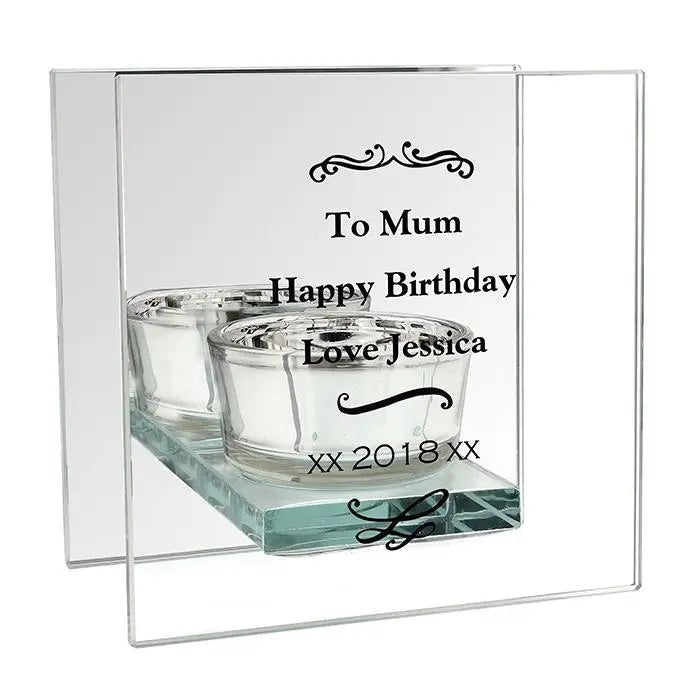 Personalised Antique Scroll Mirrored Glass Tea Light Candle Holder - Candle Holders at Gift Moments