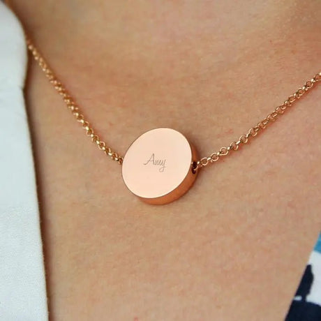 Personalised Any Name Rose Gold Tone Disc Necklace - Necklaces at Gift Moments