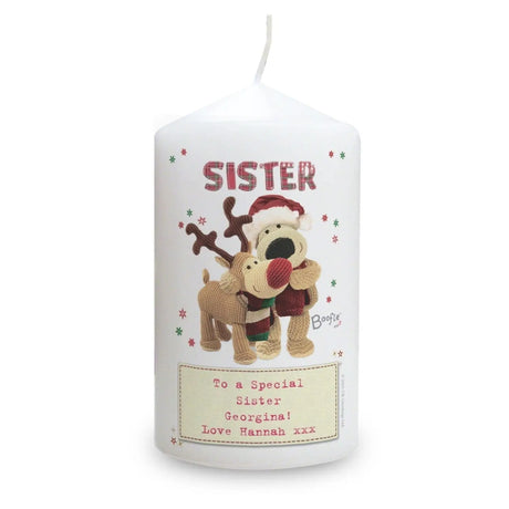 Personalised Boofle Christmas Reindeer Pillar Candle - Candles at Gift Moments