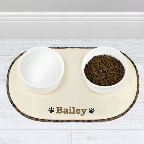 Personalised Brown Paw Print Pet Bowl Placemat - Gift Moments