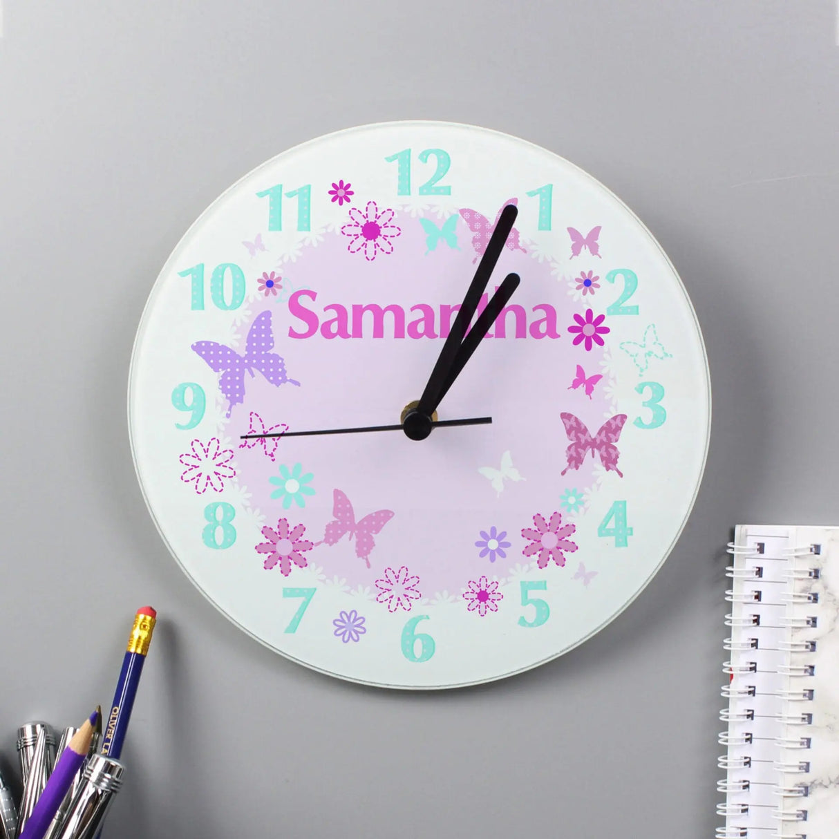 Personalised Butterfly Glass Clock - Gift Moments