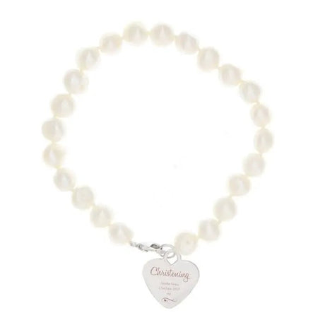 Personalised Christening Swirls & Hearts White Freshwater Pearl Bracelet - Bracelets at Gift Moments