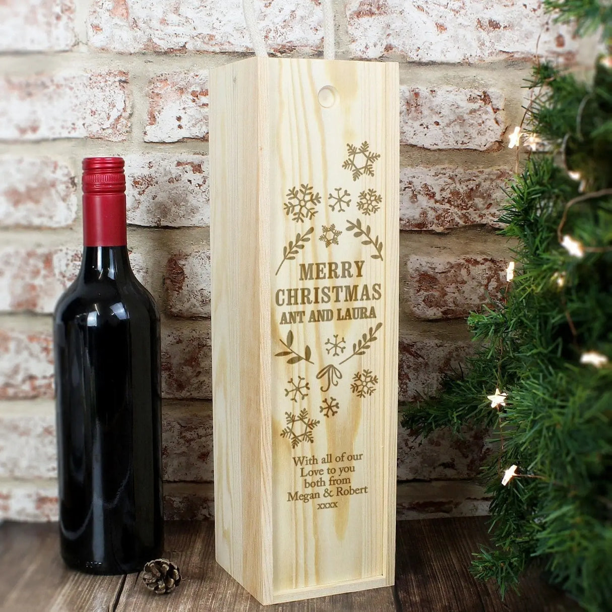 Personalised Christmas Frost Wooden Wine Bottle Box - Barware at Gift Moments