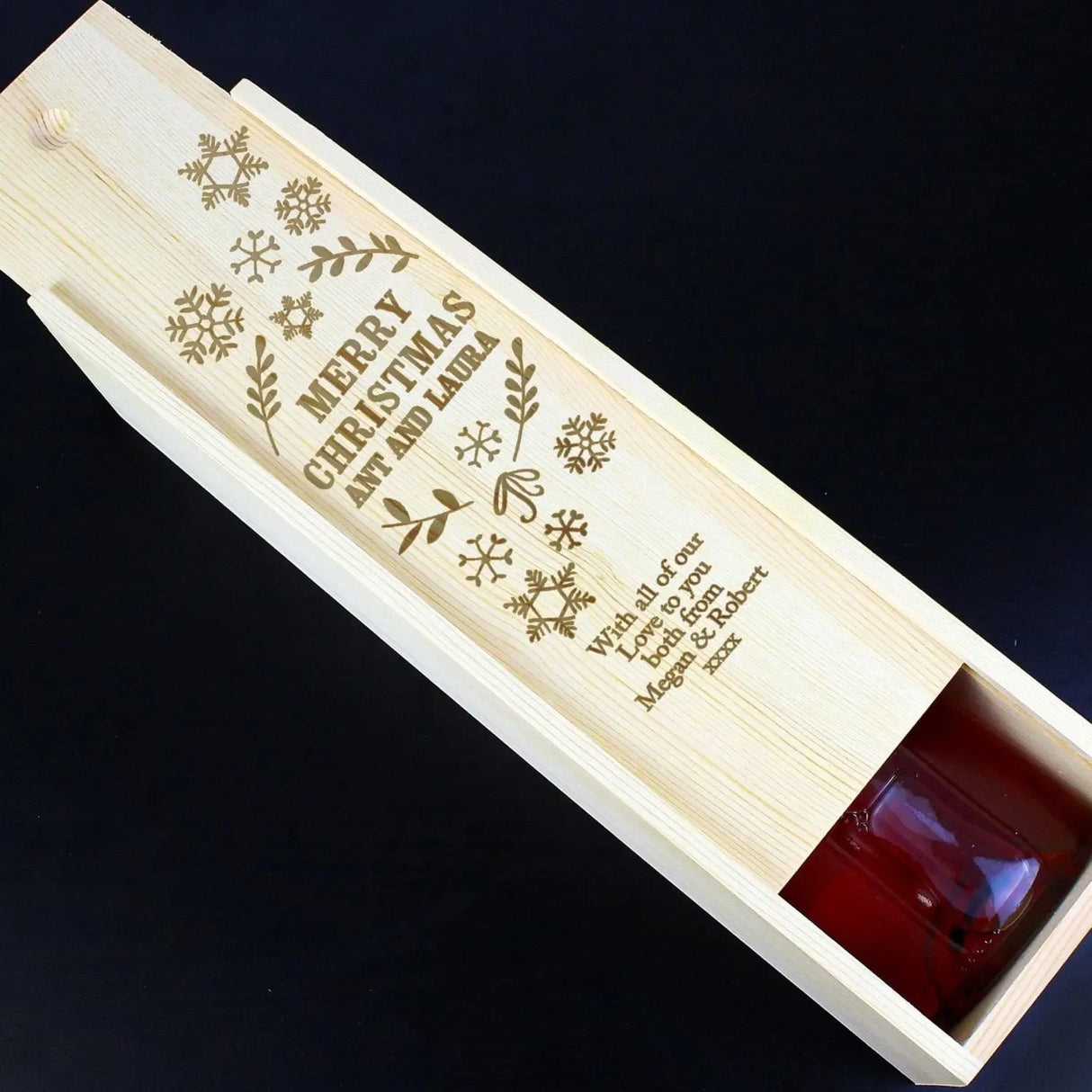 Personalised Christmas Frost Wooden Wine Bottle Box - Barware at Gift Moments