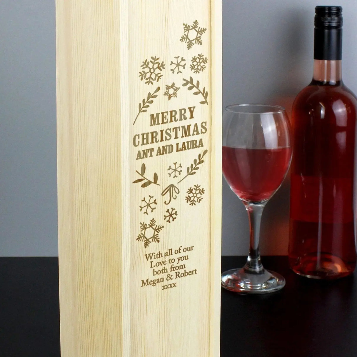 Personalised Christmas Frost Wooden Wine Bottle Box - Barware at Gift Moments