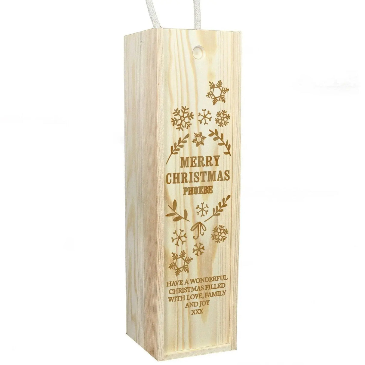 Personalised Christmas Frost Wooden Wine Bottle Box - Barware at Gift Moments