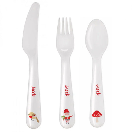 Personalised Christmas Toadstool Santa 3 Piece Plastic Cutlery Set - Cutlery Sets at Gift Moments