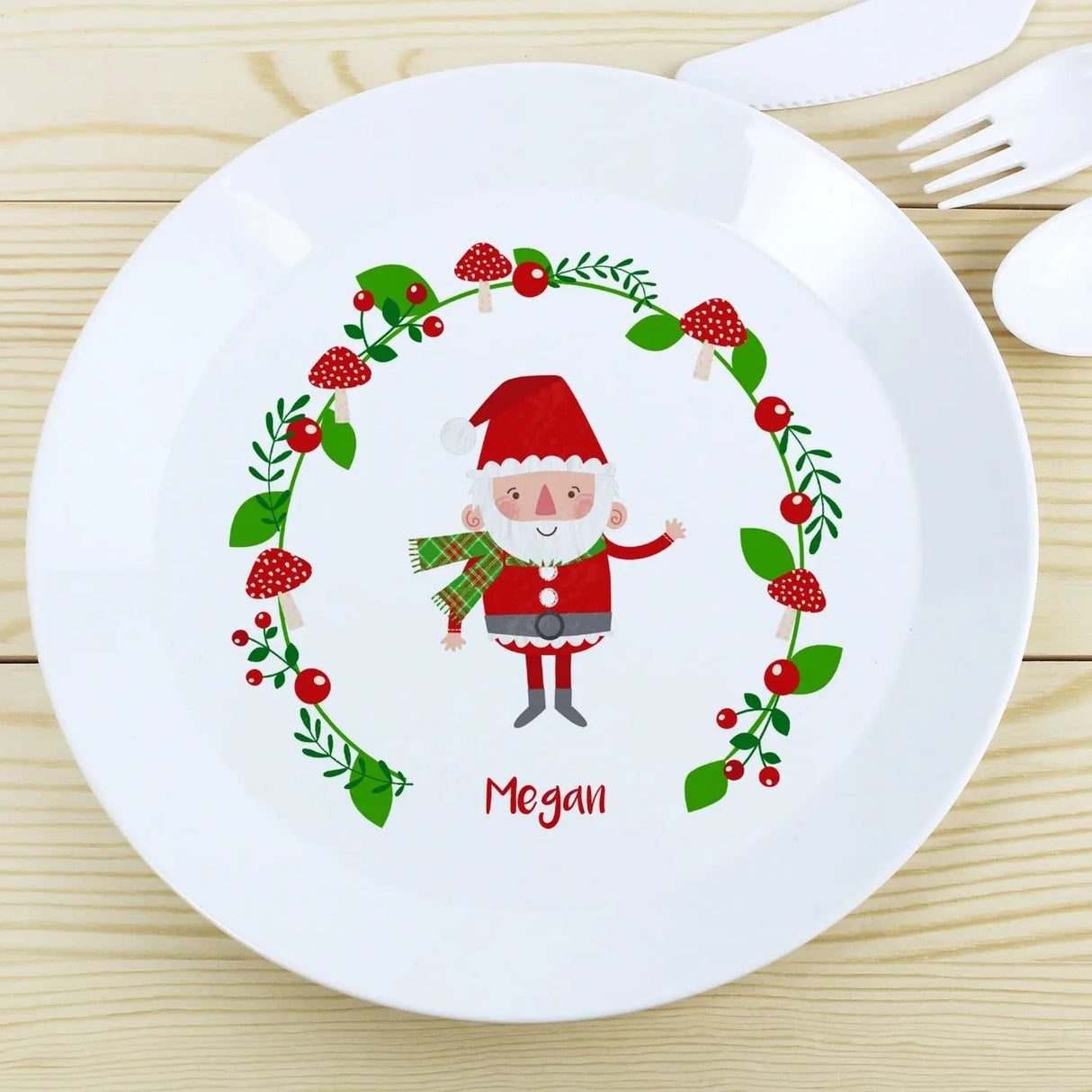 Personalised Christmas Toadstool Santa Plastic Plate - Tableware at Gift Moments