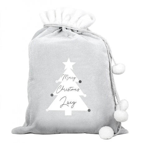 Personalised Christmas Tree Luxury Silver Grey Pom Pom Sack - Christmas Sacks at Gift Moments