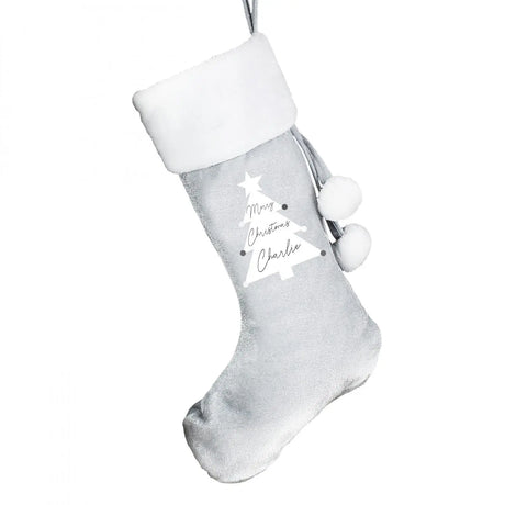 Personalised Christmas Tree Luxury Silver Grey Stocking - Gift Moments