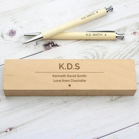 Classic Wooden Pen & Pencil Box Set - Gift Moments