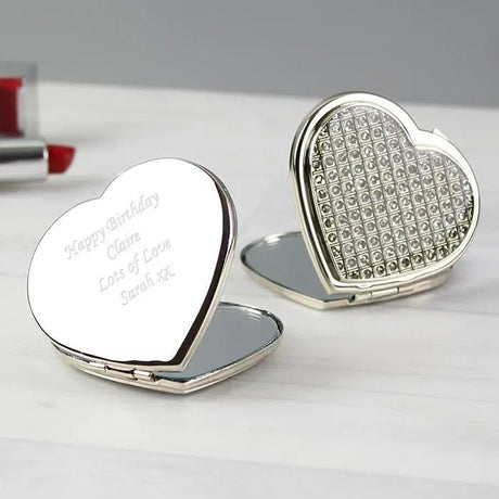 Personalised Diamante Heart Compact Mirror - Compact Mirrors at Gift Moments