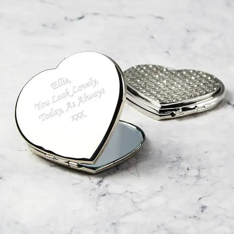 Personalised Diamante Heart Compact Mirror - Compact Mirrors at Gift Moments